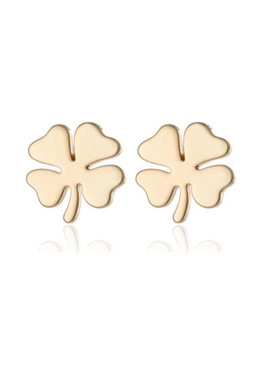 Altın Mizaç Basit Şanslı Çim Küpe Dört Yapraklı Yonca Küpe Paslanmaz Çelik Küpe Altın