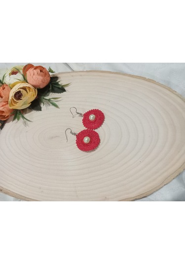 El İşi Örgü Küpe Kırmızı