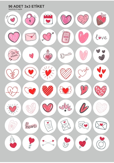 Sevgililer Günü Valentines Day Temalı Sticker Seti 96'li Etiket