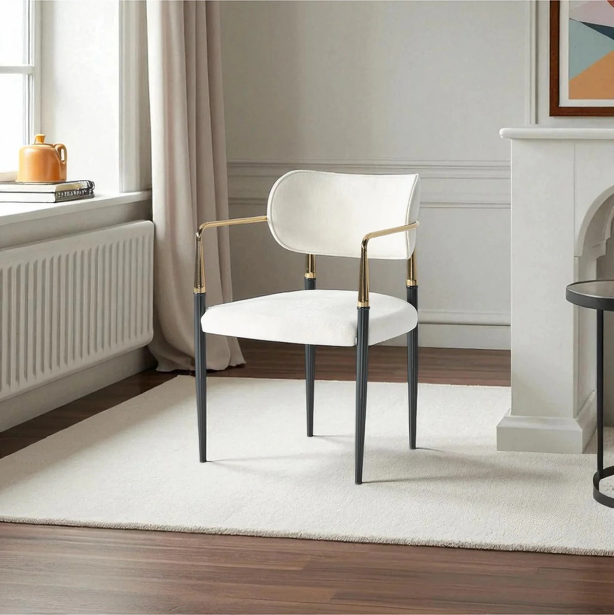 Dengema Umay S81 Kollu Sandalye 2 Adet Sandalye Set, Krem Kumaş, Gold - Siyah Ayak Krem - Gold - Siyah