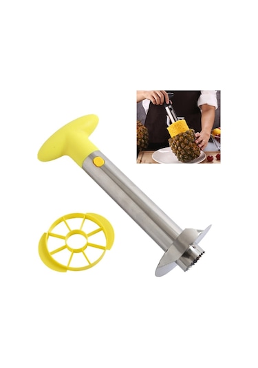 2 Adet Paslanmaz Çelik Ananas Soyucular Meyve Kesici Mutfak Aletleri Sarı Sap , Boyut:ananas Corer Slicer Sarı Sap Diğer