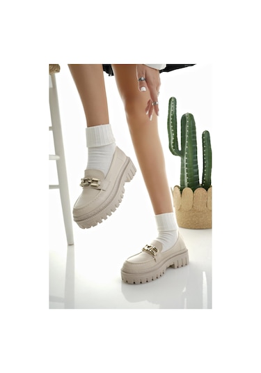 Muggo Samanta Garantili Kadın Loafer Kalın Taban Tokalı Günlük Casual Makosen Ayakkabı 001