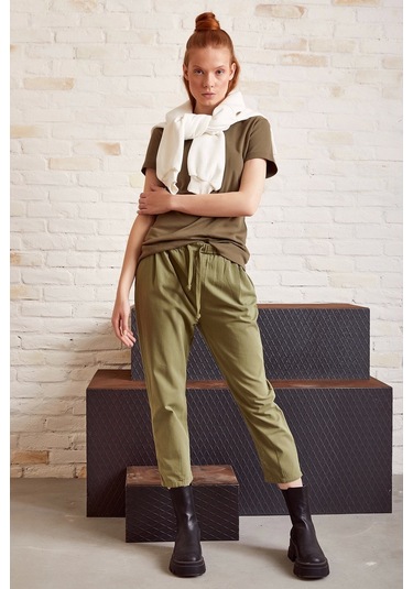 Beli İpli Salaş Gabardin Pantolon Haki