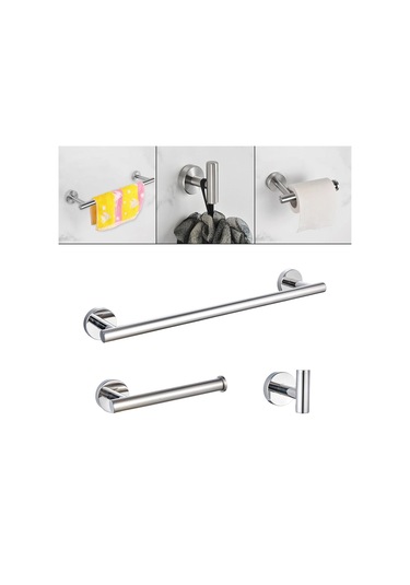 Suntek 3 Parça Banyo Donanım Aksesuar Seti Havlu Gümüş Gümüş Diğer