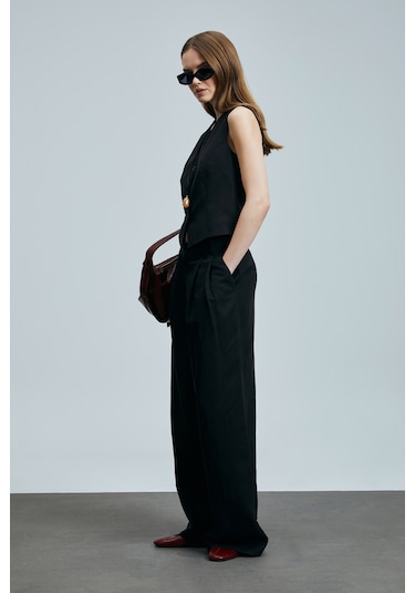 Lufian Asıa Kadın Lyocell Karışımlı Keten Pantolon Siyah Siyah 121190020100100 Siyah