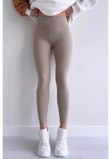 Madmext Bej Yüksek Bel Kadın Fitilli Tayt Mg1625 Bej