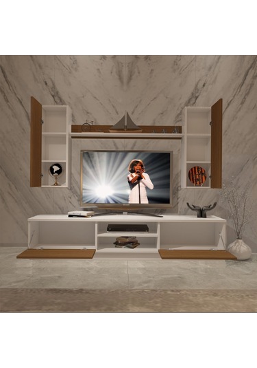 Decoraktiv Eko 5db Mdf Dvd Tv Ünitesi Tv Sehpası Beyaz - Ceviz