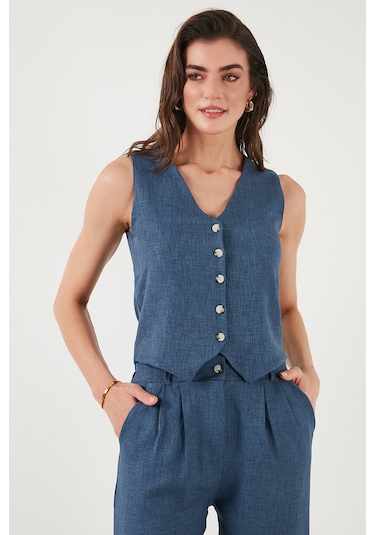 Lela  Regular Fit Bol Paça Yelekli Bayan Takım 67045162S4 Indigo