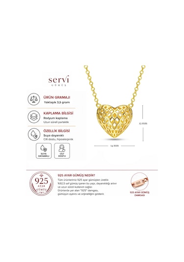 Servi 925 Ayar Gümüş Heart Fusion Kolye-9 Gold - Gümüş