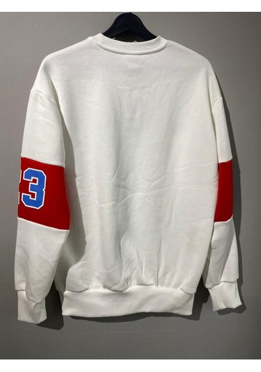 Erkek Beyaz Unısex Oversize Chicago 23 Baskılı Polarlı Sweat Çok Renkli