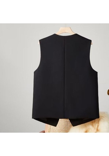 Kadın İş Yelek V Yaka Kolsuz Düz Renk Tek Göğüslü İşe Gidip Gelme Tarzı Hırka Takım Elbise Ceket Bej Kadın İş Yelek V Yaka Kolsuz Düz Renk Tek Göğüslü İşe Gidip Gelme Tarzı Hırka Takım Elbise Ceket Bej