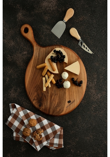 Doğal Ceviz Yuvarlak Sunum-Kesme Tahtası-Lazerle İsim/Söz Yazılır