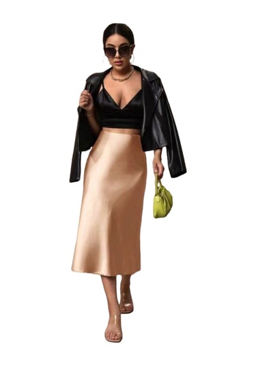 Kadın Saten Kalça Balık Etek Beyaz Kapalı