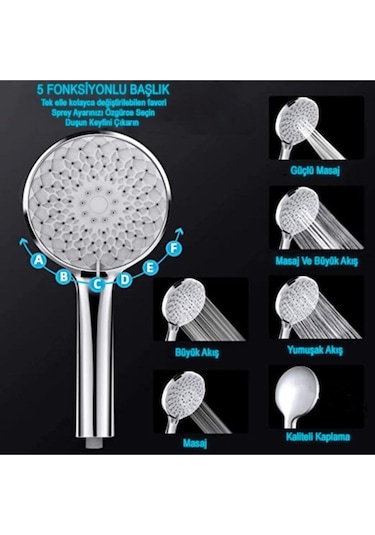 Kustar Nilüfer 3 In 1 5 Fonksiyonlu Banyo Duş Başlığı Seti L Mafsal Ve 1,5 Metre Örgülü Hortum Seti Gri