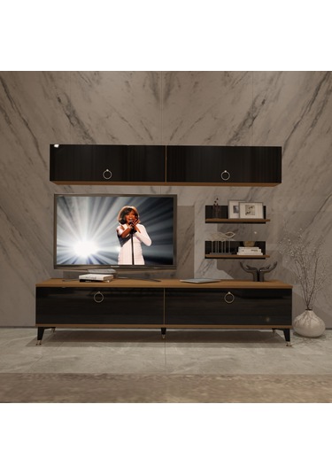 Decoraktiv Eko 5 Mdf Std Gold Tv Ünitesi Tv Sehpası Ceviz - Siyah