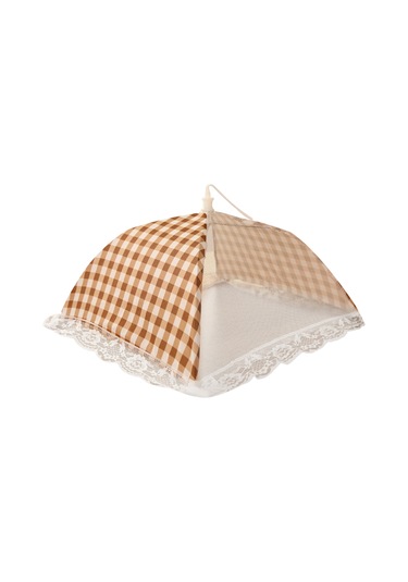 Yuntech01 Küçük Boy Bej Kiremit Desenli Katlanabilir Gıda Kapağı - Entegre Metal Çubuklar Ve Yoğun Ağ - Moskitö Ve Sinek Koruyucu - Piknik, Kamp, Manzaralar İçin Uygun Kahverengi