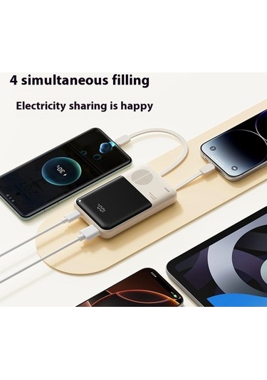 Tongxida Rock P95 10000mah Bej Güç Bankası, Dahili Çift Kablo, Pd 22.5w Hızlı Şarj, Taşınabilir Telefon Şarj Cihazı Bej