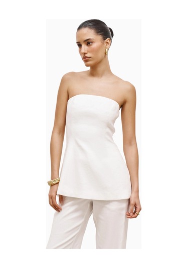 Because Of Alice Strapless Linen A - Line Bodice Kadın Üst Beyaz