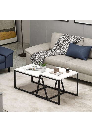 Orta Sehpa Max Metal Ayak Beyaz Siyah 2'li