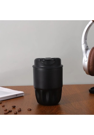 Elmpaly Siyah 260ml 316 Paslanmaz Çelik Kahve Termosu Sızdırmaz Seyahat Bardağı Sıcak Soğuk İçecekler İçin Siyah