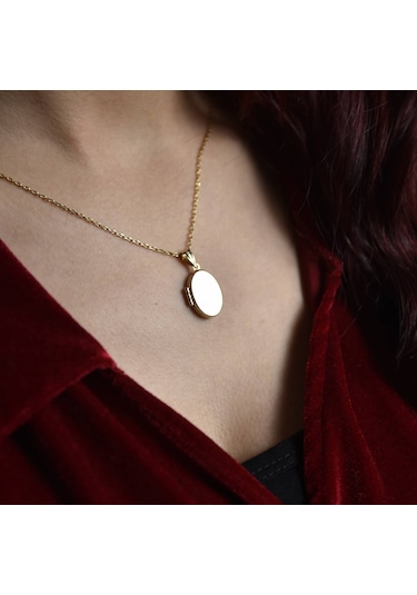 Sembolgold Altın Resimli Kolye Doç Zincirli Oval Rsm-262