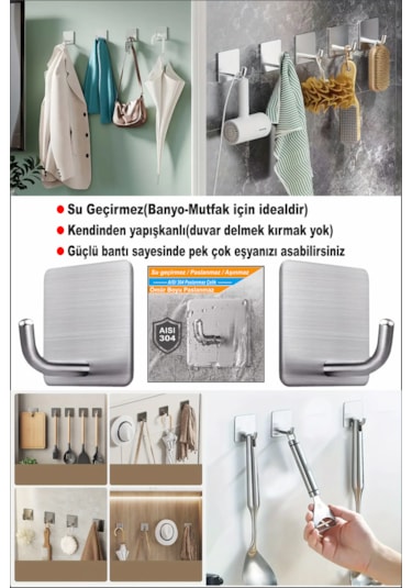 2'li Kendinden Yapışkanlı Paslanmaz Banyo Askısı / Havlu Askısı Çelik