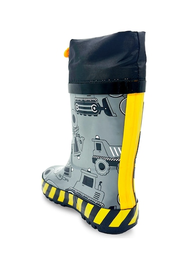 Denokids İnşaat Araçları Erkek Çocuk Gri Yağmur Botu Renkli