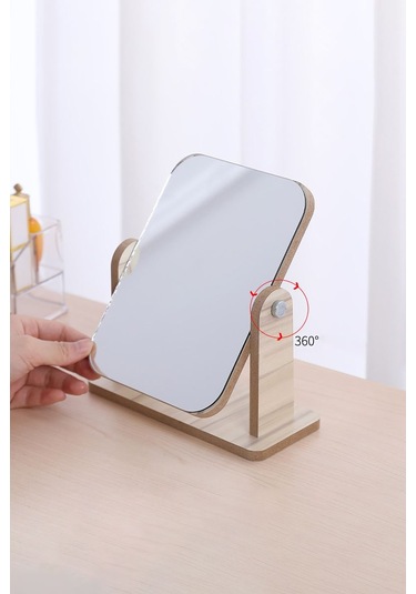 13 Cm Ahşap Tek Taraflı 360 Dönen Masa Aynası Cin805 Kahverengi