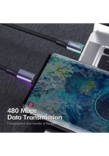 Enkay Pd100w 5a Usb-c / Type-c'den Type-c'e Dirsekli Hızlı Şarj Kablosu E-markerli, Uzunluk: 2m
