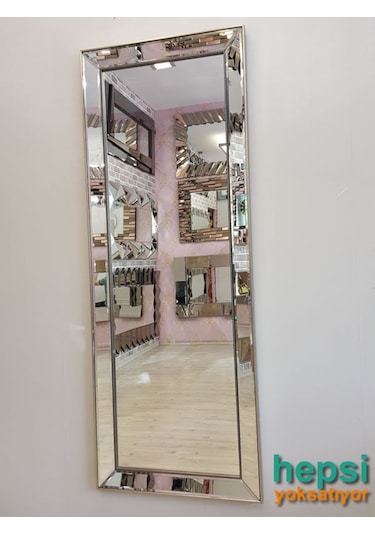 Ayna Çerçeveli Model Eskitme Gümüş Renk Boy Aynası Gümüş
