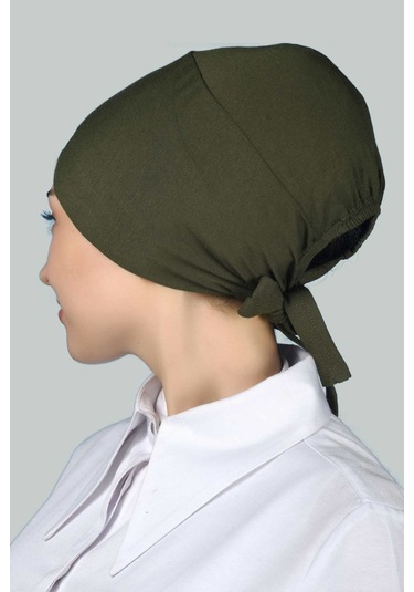 Altobeh Kadın Pratik Dikişsiz Bağcıklı Kaymayan Tesettür Penye Bone - Haki