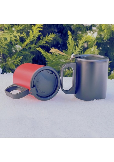 Paslanmaz Çelik Mug, Paslanmaz Çelik Termos Bardak-300 Ml Kırmızı