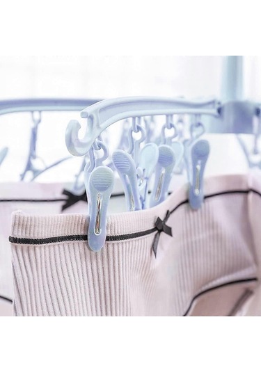 Ganzhoushop 24 Tırnaklı Katlanır Çorap Kurutma Makinesi, Temizlik Hatları İçin Çorap Askısı, Giysi Kurutma Askısı Mavi Çok Renkli