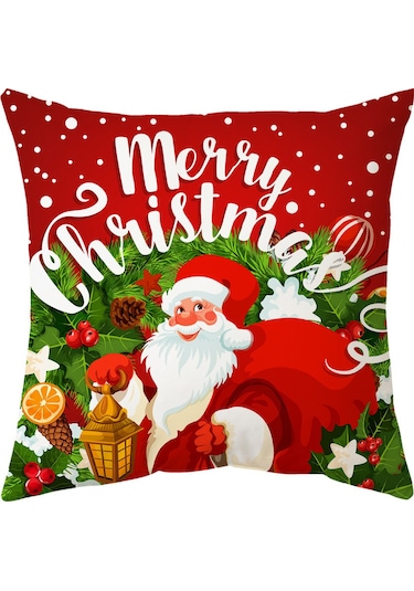 Hombey Noel Serisi Koltuk Yastık Kılıfı 4'lü Set, 44x44cm, Tek Yüzlü Kısa Tüy, Dijital Baskı, Gizli Fermuar, Ev Dekorasyonu Hediyesi Diğer