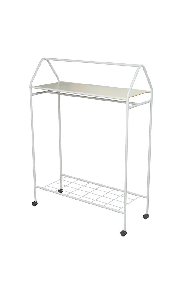Tekerlekli Home Hanger Metal Askılık Ayaklı Askılık Beyaz