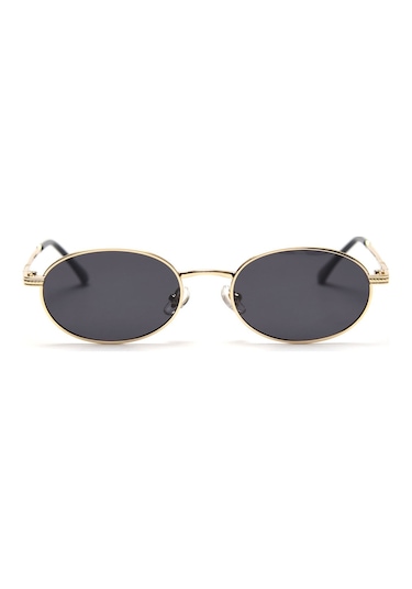 Oval Güneş Gözlüğü  Sarı Çerçeve Siyah Cam Unisex