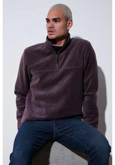 Buratti Regular Fit Anti-Pilling Tüylenme Yapmayan Dik Yaka Kalın Kışlık Şardonlu Erkek Polar 5896700 Mor