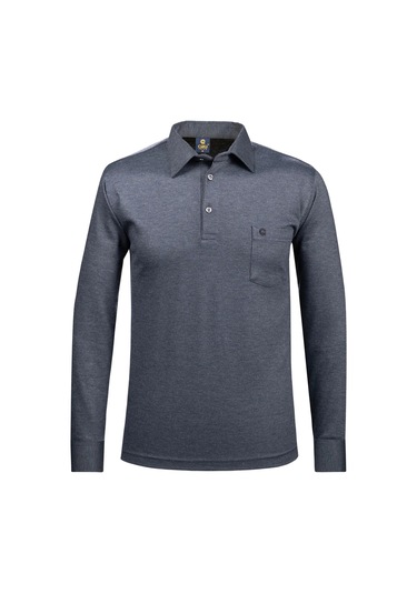 Çizgi Triko Erkek Gömlek Yaka Kol Manşetli Cepli Sweat 4249 Gri Gri