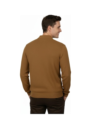 Erkek Regular Fit Polo Yaka Petek Triko Kazak Bgl-st04825 Camel