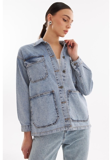 Kadın Oversize Kot Ceket Açık Mavi-açık Mavi Açık Mavi