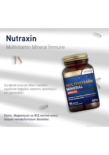 Nutraxin Multivitamin Mineral Immune Complex 60 Tbl - Magnezyum, C, D, Zinc, Demir, B12, Kolin, İyot
