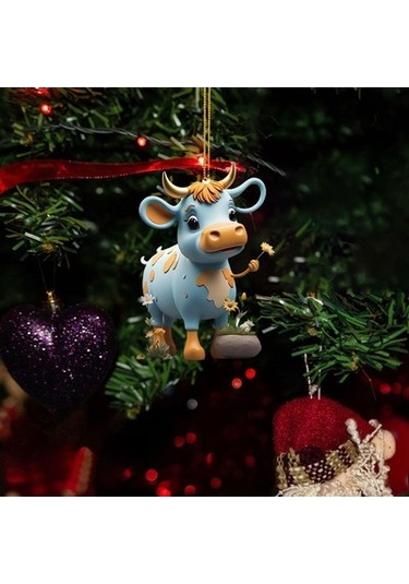 Lijinxu İnek Yılbaşı Ağacı Süslemeleri Ev Fotoğraf Sahne Oturma Odası İnek Araba Kolye Tarzı E