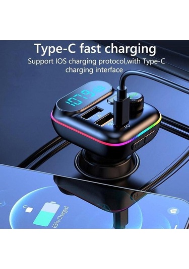 T70 Araba Mp3 Çalar Fm Verici İle Bluetooth Usb Araç Mobil Şarj Qc3.0 Hızlı Şarj U Disk Müzik Çalar Fm Modülatör
