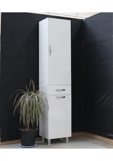 Öz&Ce Sepetli Mdf Banyo Boy Dolabı 40 CM Beyaz