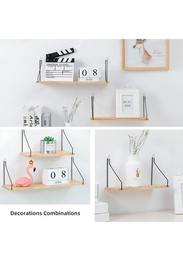 Qingmipy "rustik Ahşap Raf - Metal Askılı Çok Amaçlı Duvar Rafı 3 Boyut, 5 Renk Seçeneği " Siyah