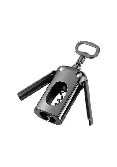 Fastbuy Üçlü Mekanizmalı Paslanmaz Çelik Şarap Tirbuşonu - Ayna Yüzeyli Profesyonel Sommelier Büküm Vidası Siyah Hızlı Kolay Siyah