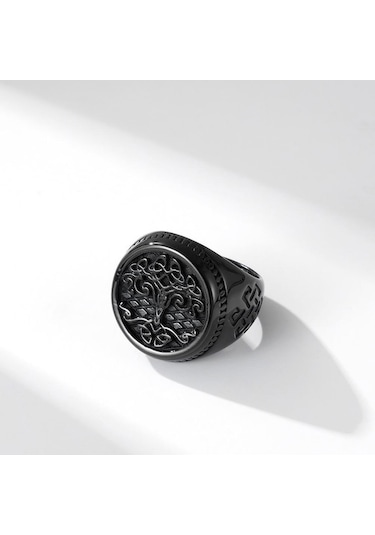 Novahub Siyah Hip Hop Retro Erkek Paslanmaz Çelik Yüzük, İskandinav Mitolojisi, Celtic Knot, Hayat Ağacı Parmak Yüzük, Siyah Gümüş Punk Takı, Erkek Moda, 11 Boyutu Siyah