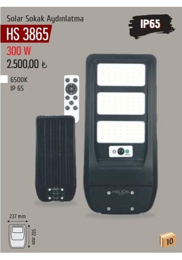 Helıos Hs-3865 300w Solar Sokak Armatur Beyaz Işık Ip65