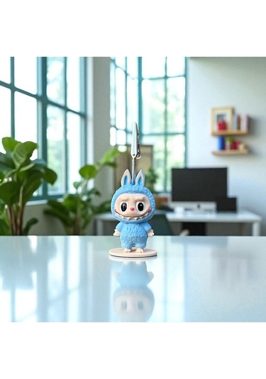 Dekoratif Sevimli Labubu Notluk - Kağıt Tutacağı - Fotoğraf Tutacak Mavi