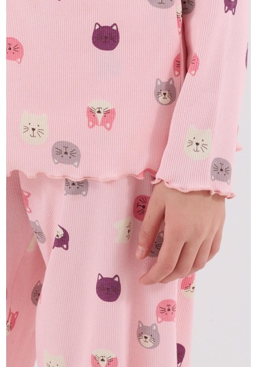 Rolypoly Kız Çocuk Uzun Kol Pijama Takım Açık Pembe-1757 Pembe